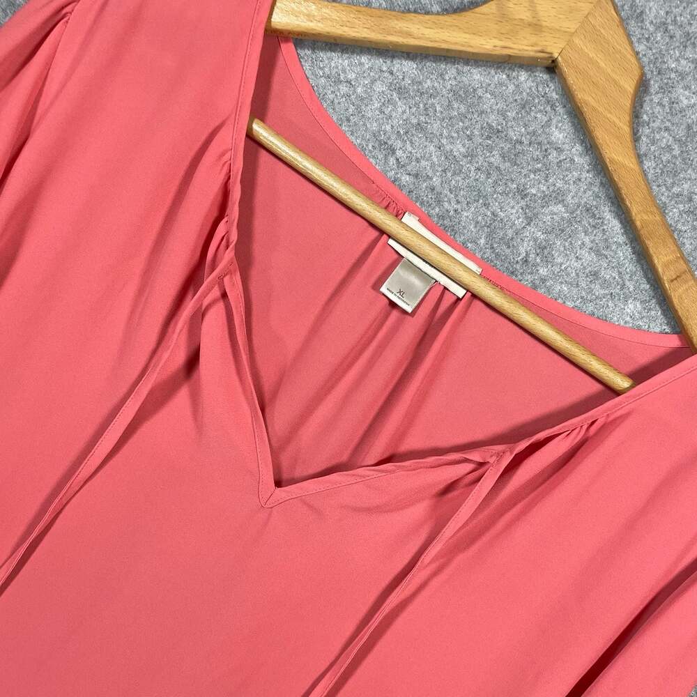 LOFT Outlet Coral V-Neck Blouse with‎ Flutter Sleeves and Lattice Trim Detail
